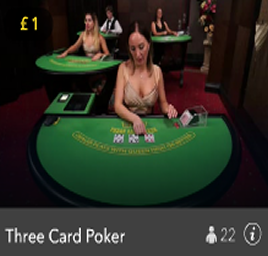 Play live dealer Three Card Poker online for real money